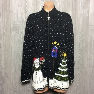 UGLY CHRISTMAS SWEATER cardigan with a cute cat